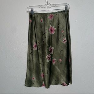 Vtg Floral Silk Skirt